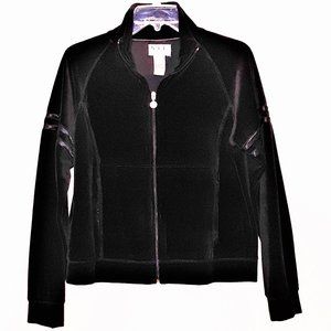 NY LAUNDRY Blk. Velour Zip Jacket W/Satin Insets